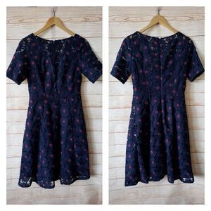 NWOT Adrianna Papell Fit and Flare Floral Lace/Mesh Lined Short Sleeve Dress